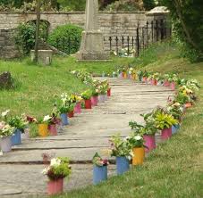 Posies In Painted Tin Cans Bright Wedding Colors Wedding Flowers Outdoor Country Wedding