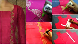 Kurti neck design with liquid embroidery. Liquid Embroidery With Beads Design On Kurti Simple Craft Ideas