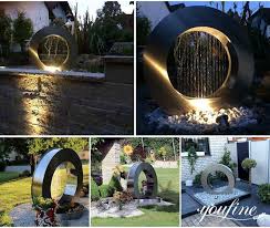 Fountains add an element of zen, with the reflections and trickling sounds, and can totally transform a space that might have only some concrete pavers, decking, and hedges. Outdoor Garden Ring Metal Water Fountain Sculpture For Sale Css 283 You Fine Sculpture