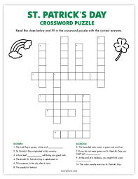 Patrick's day through this crossword puzzle which features words associated with the celebration. St Patrick S Day Crossword Puzzle Free Printable Game Pjs And Paint