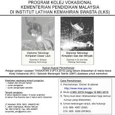 Semakan tawaran program kolej vokasional, smt dan iktbn ambilan januari 2016 kepada lepasan pt3 2015. Permohonan Kolej Vokasional Kuching