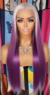 Wowfactor celebrity purple plum straight lace front HD wig with soft blonde  root Hair accessories