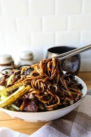 Vegan Jajangmyeon Korean Noodles With Black Bean Sauce Pickled Plum Easy Asian Recipes Recipe Korean Noodles Food Recipes