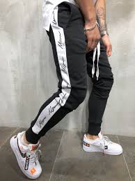Black And White Striped Pants Mens Jogger Sweatpants Side Stripes Black White Mens Street Style Slim Fit Men Hipster Mens Fashion