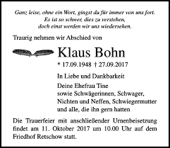 Traueranzeigen von Klaus Bohn
