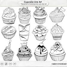 Transparent Birthday Cake Clipart Black And White Cupcake Line Art Cupcake Outlines Doodled Birthday Cupcakes Art Cupcake Outline Line Art