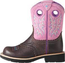 Amazon.com | ARIAT Girls Tooled Cowgirl Western Boot Round Toe BrownPink  6 D(M) US | Mid-Calf