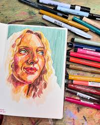 Trying to get back to a regular sketchbook practice with some experiments  with loose marker hatching. Portrait references all from @museumbysktchy.  @leuchtturm1917 sketchbook and random brush pens and water-based art  markers.