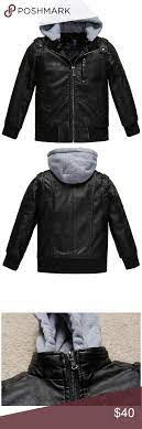 Boys Removable Hood Faux Leather Jacket Size S Brand New Fits 6 7 Year Old Flat Lay Measurements Approximately Leather Jacket Jackets Leather Jacket Men