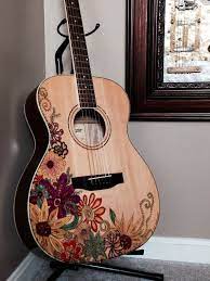 New Austin Acoustic Folk Guitar Artfully Decorated With Zentangle Watercolor Floral Design Guitar Art Diy Ukulele Art Guitar Painting