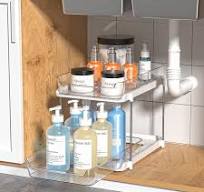 Delamu 2-Tier Bathroom Cabinet Organizer, Pull Out Under Sink Organizers,  Stackable Pantry Organization and Storage, Clear Under Cabinet Storage with  ...