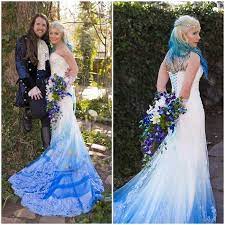 The Dip Dye Wedding Dress Is The Coolest New Trend Second Hand Wedding Dresses Wedding Inv Dip Dye Wedding Dress Tie Dye Wedding Dress Blue Wedding Dresses