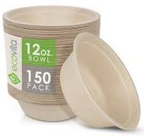 100% Compostable Paper Bowls [12 oz.] – 150 Disposable Bowls ...