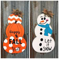 Pumpkin Snowman Reversible Wooden Door Hanger Christmas Door Hanger Halloween Diy Crafts Christmas Crafts