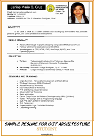 6 Sample Resume For Ojt Architecture Student Free Templates