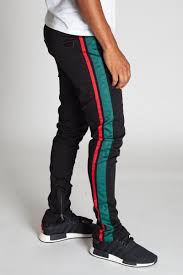 Black And Red Joggers Mens Double Striped Track Pants Black Green Red Pants Mens Fashion Jeans Track Pants