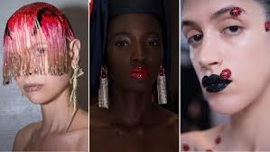 Celebrity short hairstyles with bangs. Schiaparelli Haute Couture Fall 2019 Glitter Makeup And Colorful Hair Interview Allure