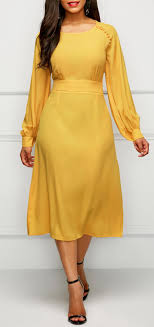 Band Waist Long Sleeve Yellow Dress Yellow Long Sleeve Dress Women S Fashion Dresses Fashion