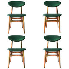 Set Of Four Danish Teak Dining Chairs With Green Vinyl Backs And Seats Dining Chairs Teak Dining Chairs Midcentury Modern Dining Chairs