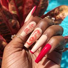 Red Dragon Press On Nails Dragon Nails Red Acrylic Nails Acrylic Nails