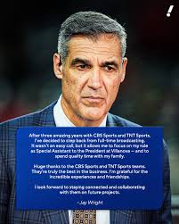 Former Villanova basketball coach Jay Wright announced that he's leaving  CBS as a basketball analyst after three seasons.