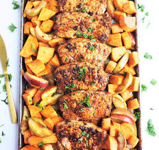 Pork chops baked in the oven are a great and easy meal made with simple pantry ingredients thin chops tend to always dry up when baked. Sheet Pan Honey Glazed Pork Chops With Sweet Potatoes Apples Beautiful Eats Things