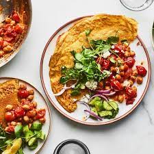 Chickpea Flatbreads With Burst Tomato Sauce Recipe Vegetarian Dinner Party Vegetarian Dinner Vegetarian Recipes Dinner