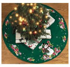 11 count aida, floss, needle, and instructions. Candy Snowman Felt Christmas Tree Skirt Kit Felt Applique At Weekend Kits