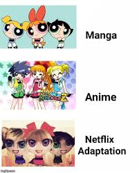 Characters like ayame jounouchi are featured more prominently. Image Tagged In Manga Anime Netflix Adaptation Meme Imgflip