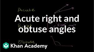 An obtuse angle is any angle larger than 90 degrees and less than 180 degrees. Acute Right Obtuse Angles Video Khan Academy