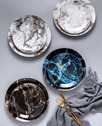 Black And White Plates Set Tableware Set Black Marble Plates Luxury Dinnerware Marble House
