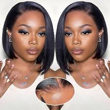 Amazon.com : EINbeauty 9x6 HD Lace Glueless Wigs Human Hair Pre Plucked Pre  Cut Bob Wig Human Hair Glueless Wigs Human Hair 200% Density Short Straight  Bob Wigs for Black Women 10