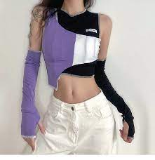 Kualien Set Color Block Cropped Tank Top Fingerless Gloves Yesstyle
