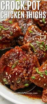 Asian Chicken Thighs Made In The Crock Pot Are An Easy And Delicious Weeknigh Chicken Thigh Recipes Crockpot Slow Cooker Chicken Thighs Crockpot Chicken Thighs