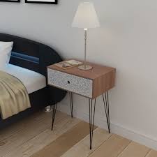 H4home Industrial Bed Side Table Cabinet With 1 Drawer And Pin Legs Brown H4home Furnitures Industrial Bedside Tables Bedroom Bedside Table Furniture