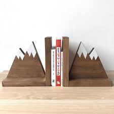 Mountain Peak Book Ends Woodland Nursery Decor Stained Wooden Bookends Bookends For Kids Mountain Book Ends Hike Decor In 2020 Wooden Bookends Woodland Nursery Decor Woodland Nursery