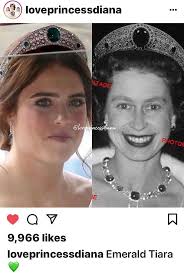 Princess Eugenie wearing Queen Elizabeth's Emerald Tiara for her wedding  2018.
