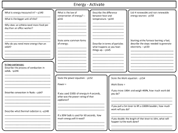 ks3 activate science energy topic revision worksheet teaching resources