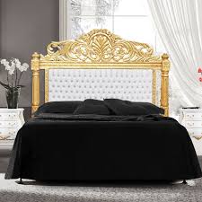 Mobilier d'intérieur > meuble de chambre > lit et matelas > lit homifab, • lit adulte • 2 places • sommier inclus • tête de lit capitonnée avec strass • revêtement en pvc. Tete De Lit Baroque Simili Cuir Blanc Avec Strass Et Bois Dore