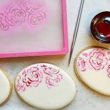 How to paint watercolor flowers on cookies. How To Stencil A Watercolor Rose Cookie Rose Cookies Flower Sugar Cookies Paint Cookies
