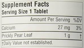 Supplement facts 1 tablet contains: Full Spectrum Nopal Catus 1000 Mg Planetary Herbals 240 Tabs