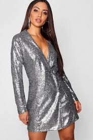 Sequin Wrap Over Blazer Dress Boohoo Blazer Dress Dresses Bodycon Fashion