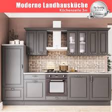 Die entscheidung für eine oberfläche oder farbe bestimmt. Moderne Landhauskuche Linnea Kuchenblock Kuchenzeile 3m Einbaukuche Grau Kuchenstudio Mobelhaus A R L E Naturell