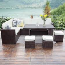 10pcs Patio Sectional Furniture Set Wisteria Lane Outdoor Conversation Set With White Cushions Walmart Com In 2020 Wicker Dining Set Outdoor Conversation Sets Sectional Patio Furniture