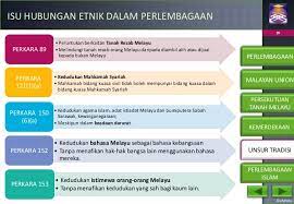Pernyataan berikut adalah berkaitan dengan perlembagaan malaysia iaitu merupakan kontrak sosial yang menjadi teras pembentukan negara dan bangsa malaysia pilih pernyataan yang tidak benar mengenai peruntukan utama perlembagaan persekutuan mengenai hubungan etnik ? Bab 3 Hubungan Etnik Perlembagaan Malaysia Hubungan Etnik