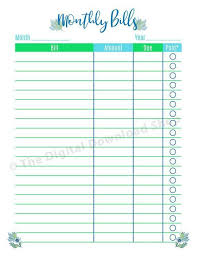 Monthly Bill Tracker Printable Floral Bill Payment Tracker Etsy Bill Tracker Printable Monthly Budget Planner Monthly Budget
