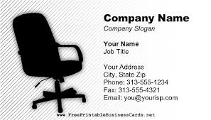 An Ergonomic Desk Chair On A Blue Background Forms This Printable Business Card For An Office Supply Store Or C Office Printable Business Cards Company Slogans