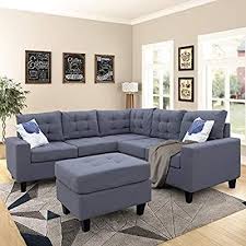 Amazon Com Meritline Sectioanl Sofa With Storage Ottoman Fabric L Shaped Sectioanl Sofa Living Room Couch Set Of 4 In 2020 Couch Set Living Room Sofa Sectional Sofa