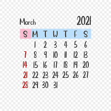Kalender Bulan Maret 2021, Kalender, Berbaris, Tahun 2021 PNG Transparan  dan Clipart untuk Unduhan Gratis