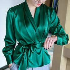 Maybe you would like to learn more about one of these? Women Faux Silk Ol Shirt Waist Tie With Bowtie V Neck Satin Blouses Elegant Cardigan Long Sleeved Stitching Tops With Belt 2018 Blouses Shirts Aliexpress